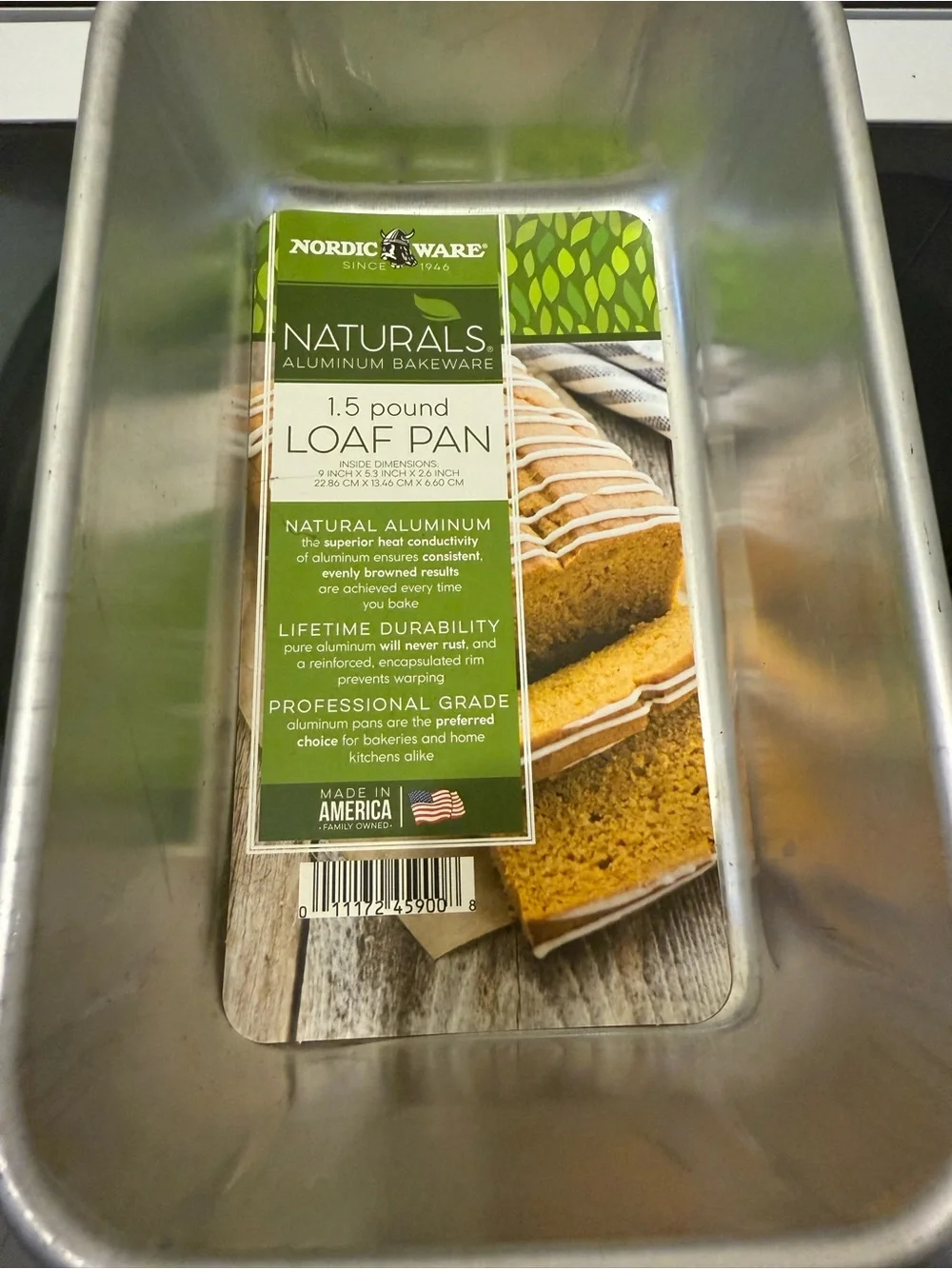 Nordic Ware Silver Aluminum Loaf Pan with Green Label